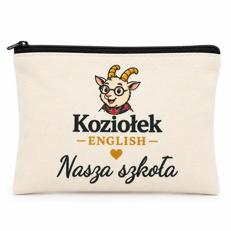 Kremowy piórnik na zamek z napisem „Nasza szkoła”